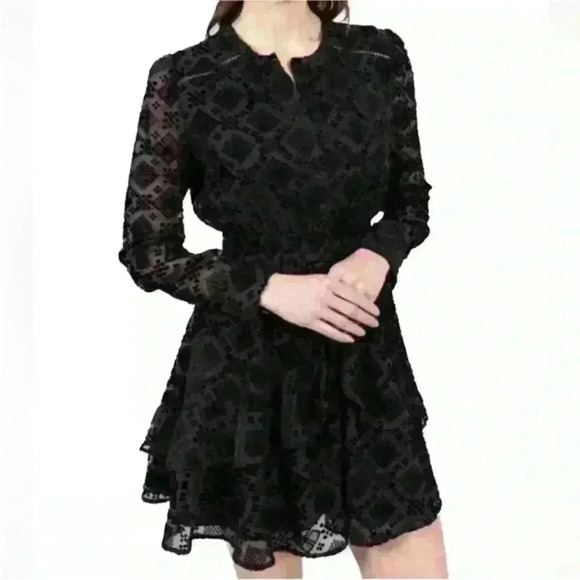 ALLISON NEW YORK- Burnout Velvet Ruffle Dress In Black Size XS EUC! - Picture 4 of 10